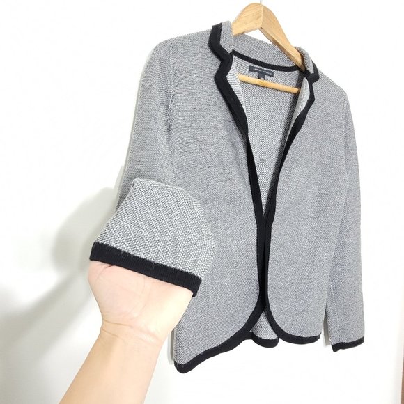 Banana Republic | Fine Merino Wool Knit Sweater Blazer Jacket Black Trim Gray M - Picture 4 of 9
